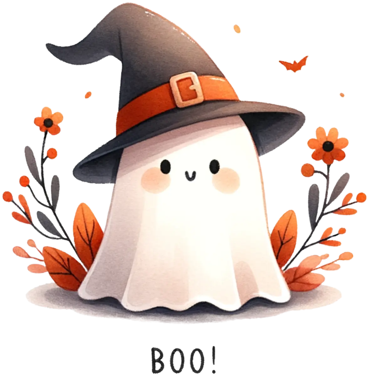 Boo-Geist mit Hexenhut – Bügelbild