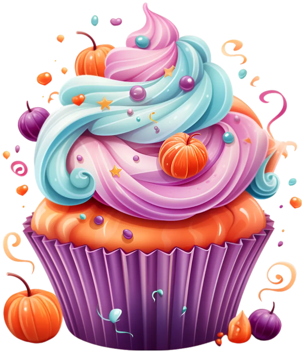 Bunter Halloween-Cupcake – Bügelbild