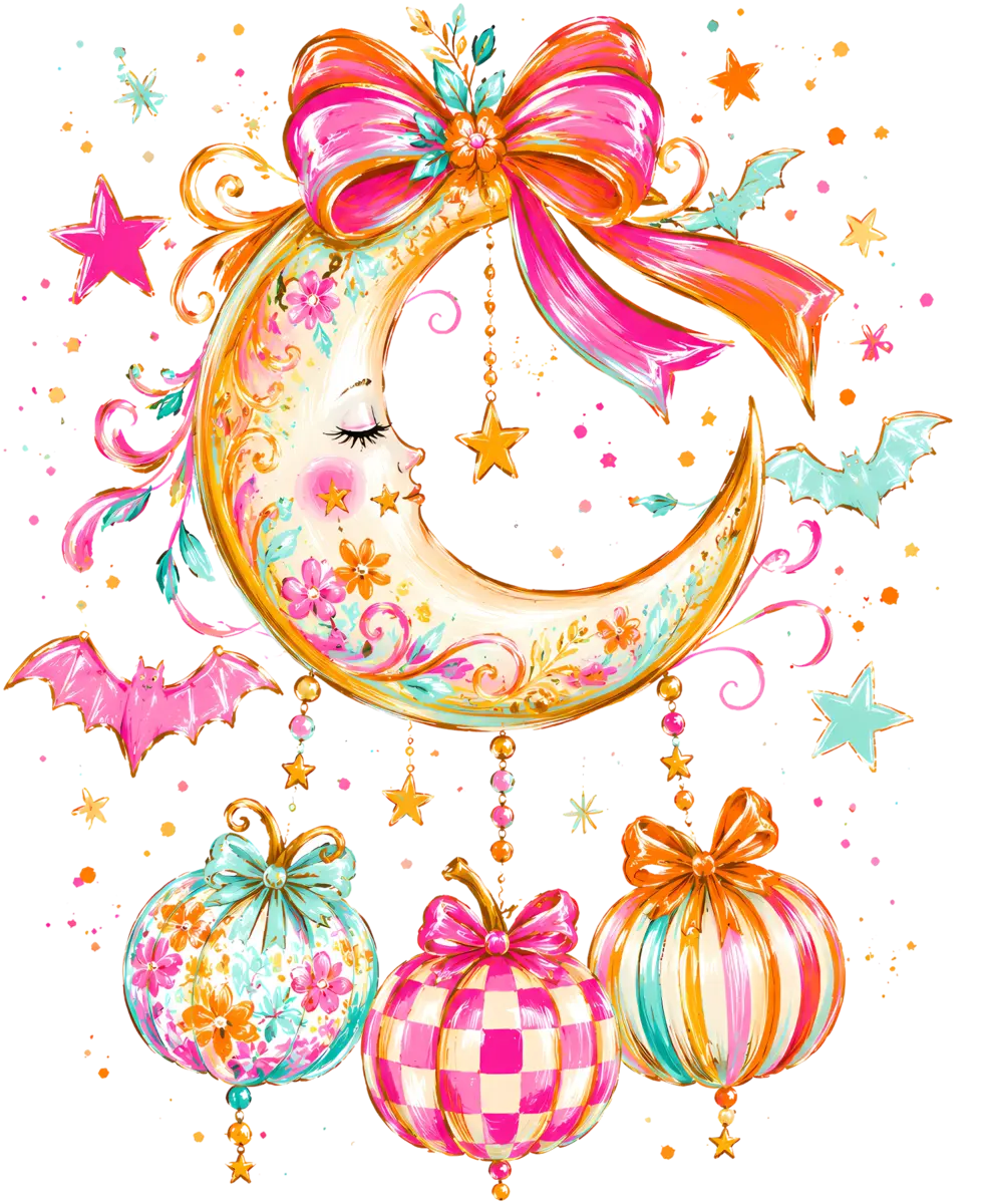 Bunter Halloween-Mond – Bügelbild