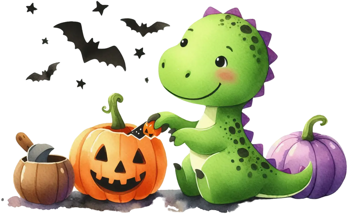 Dino mit Kürbissen – Bügelbild