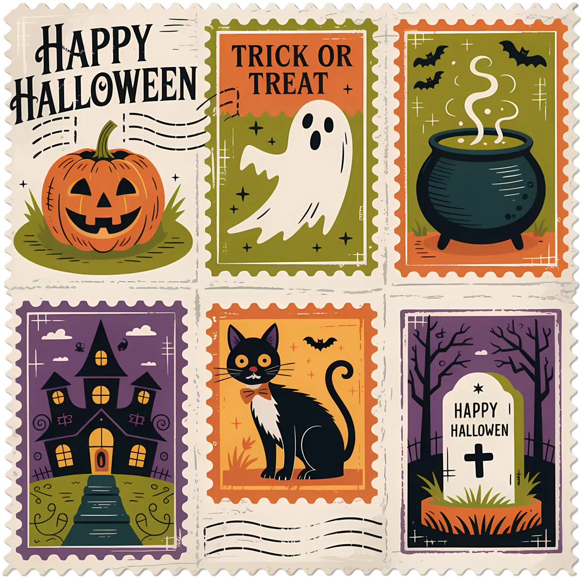 Halloween-Briefmarken – Bügelbild