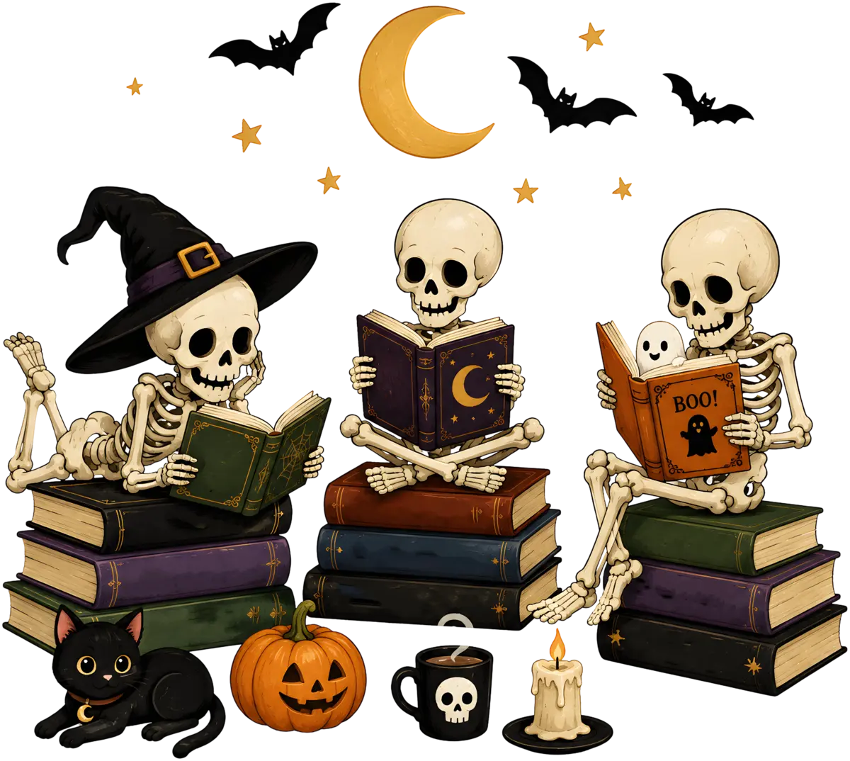 Halloween-Buchfreunde – Bügelbild