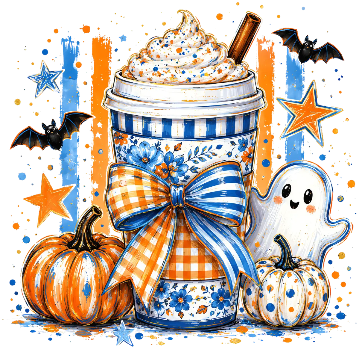Halloween-Kaffee mit Schleife – Bügelbild