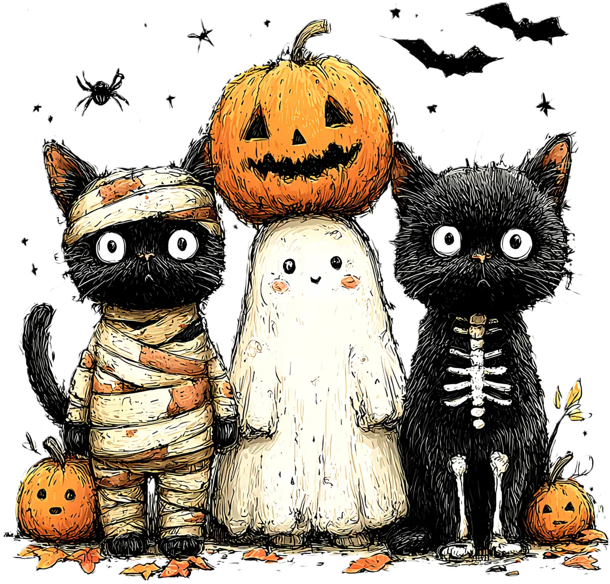 Halloween-Katzenfreunde – Bügelbild