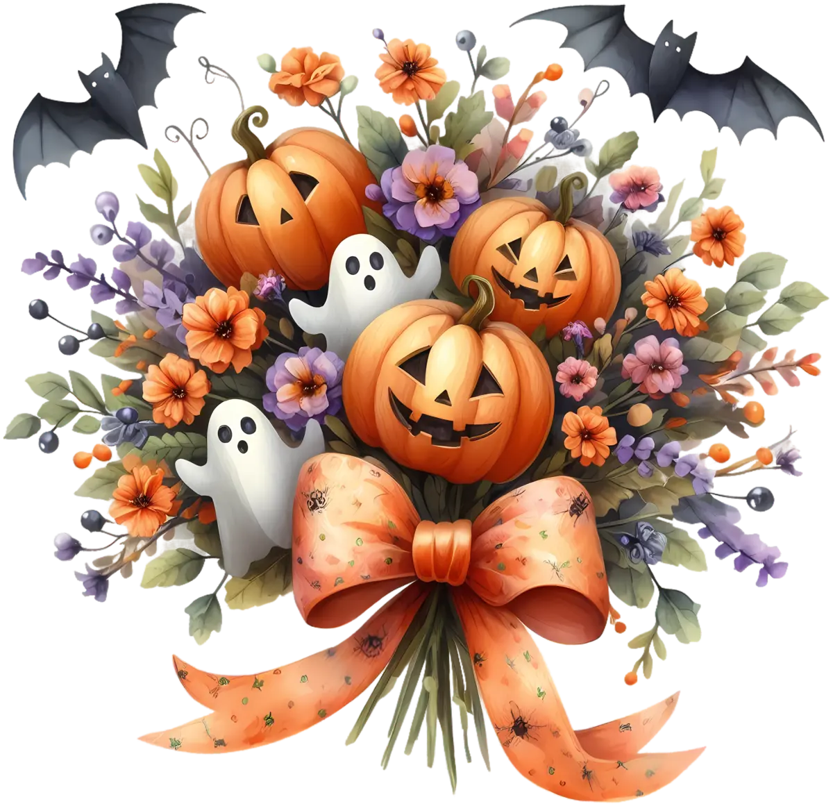 Halloween-Kürbisstrauß – Bügelbild