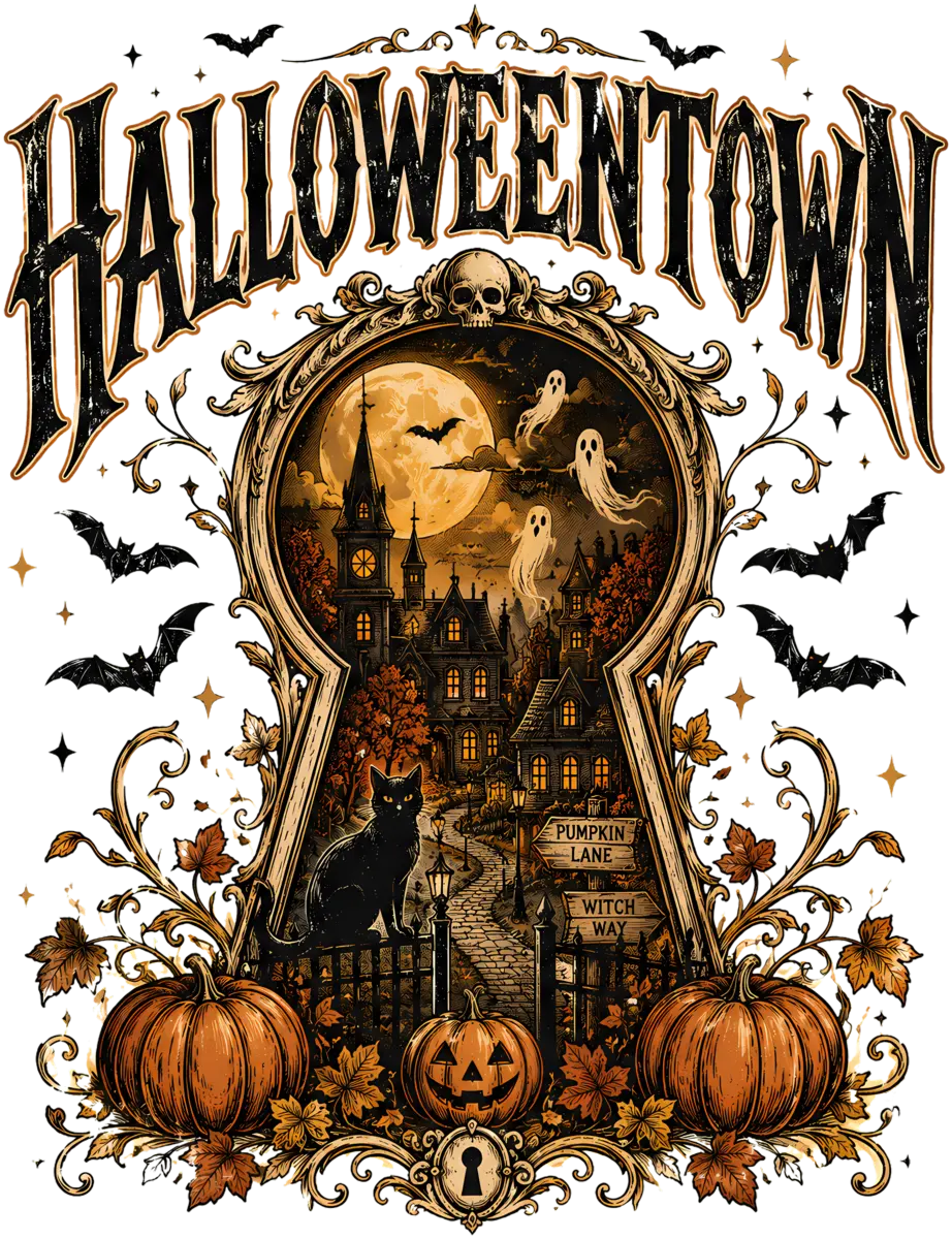 Halloween Town im Schlüsselloch – Bügelbild