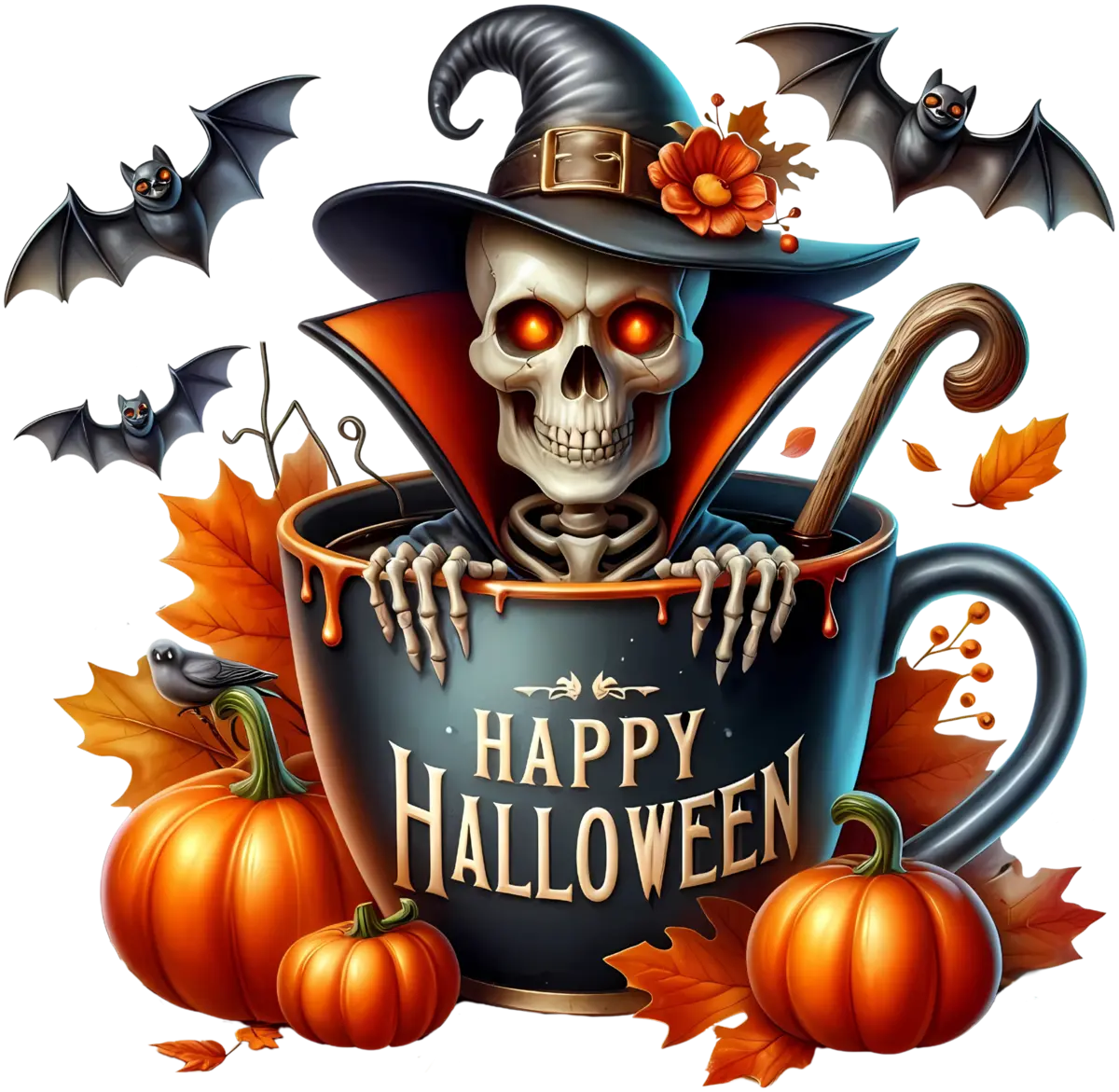 Happy Halloween Skelett-Tasse – Bügelbild