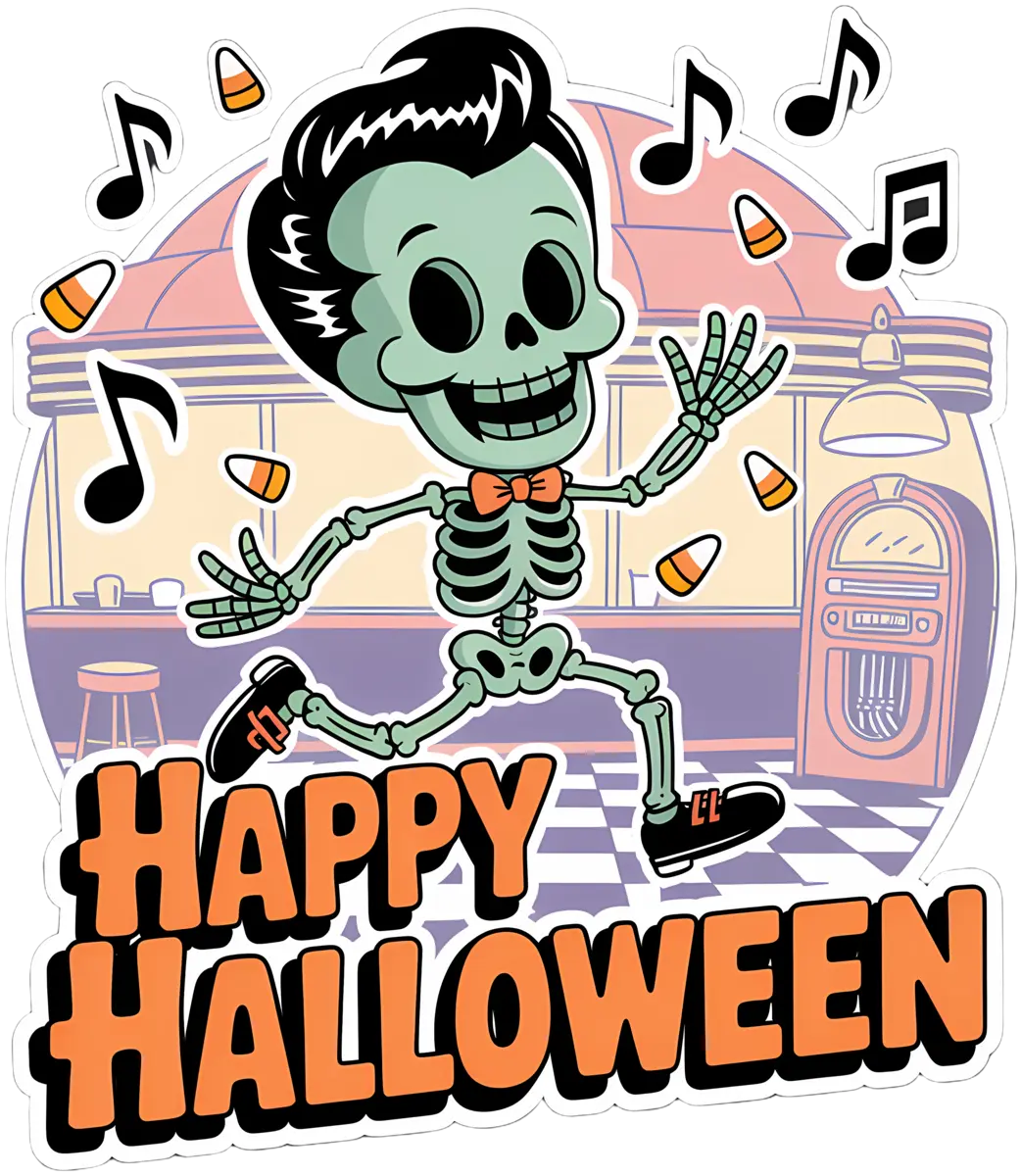 Happy Halloween Tanzskelett – Bügelbild