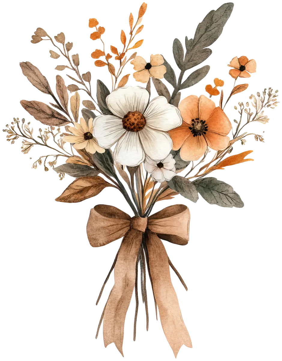 Herbstblumenstrauß mit Schleife – Bügelbild