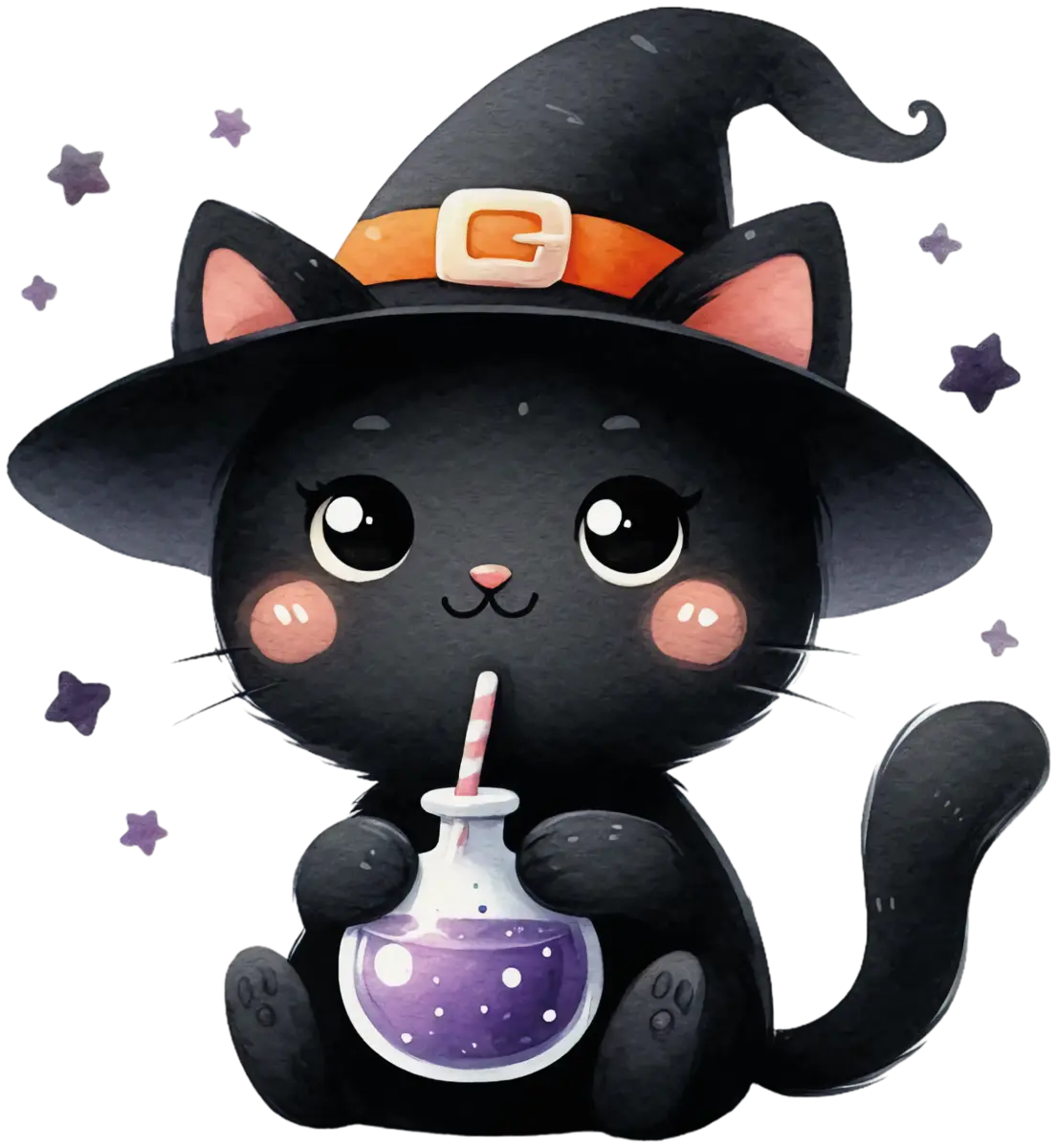 Hexenkatze mit Zaubertrank – Bügelbild
