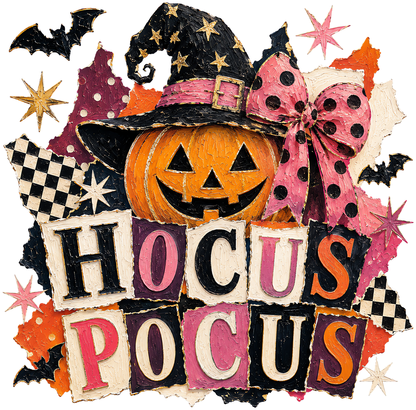 Hocus Pocus Kürbis mit Schleife – Bügelbild