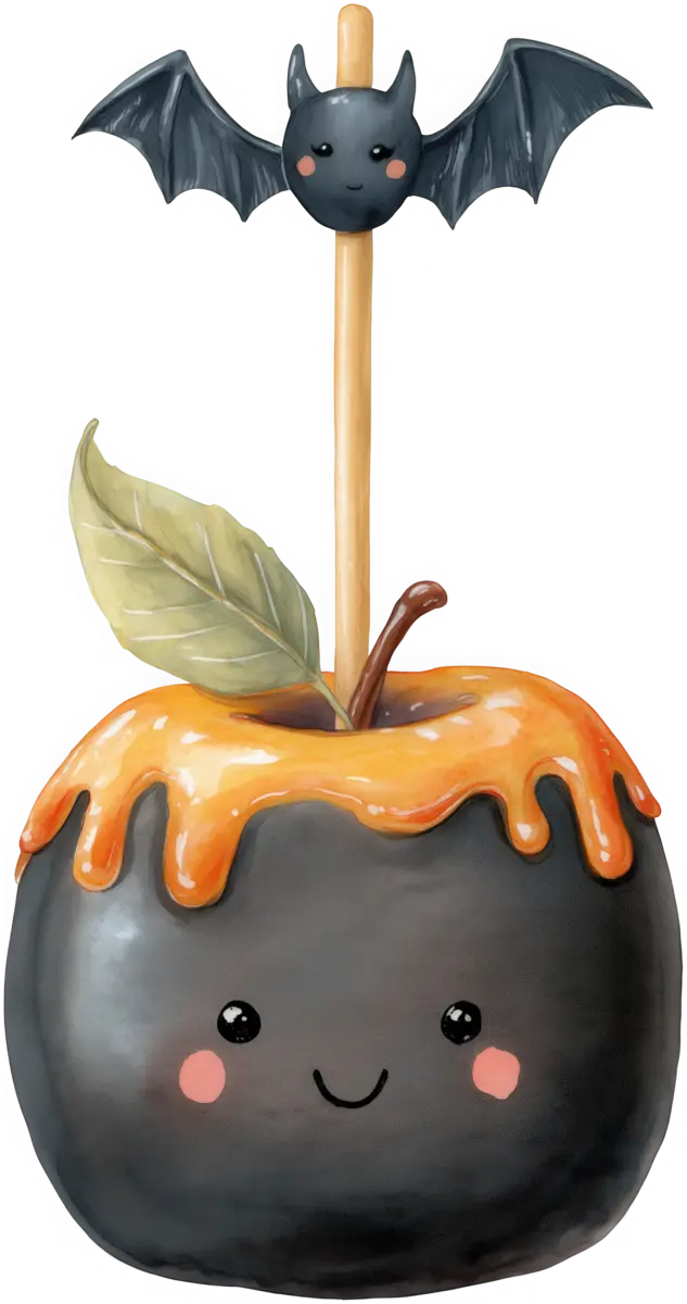 Kandierter Apfel mit Fledermaus – Bügelbild