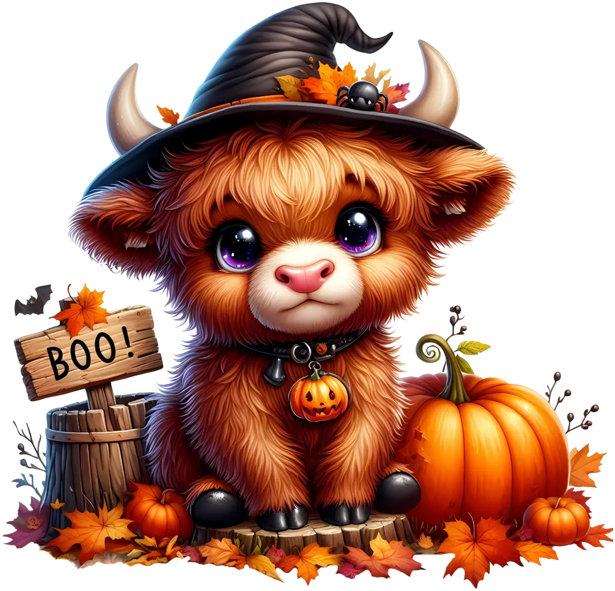 Kleine Halloween-Highlandkuh Bügelbild