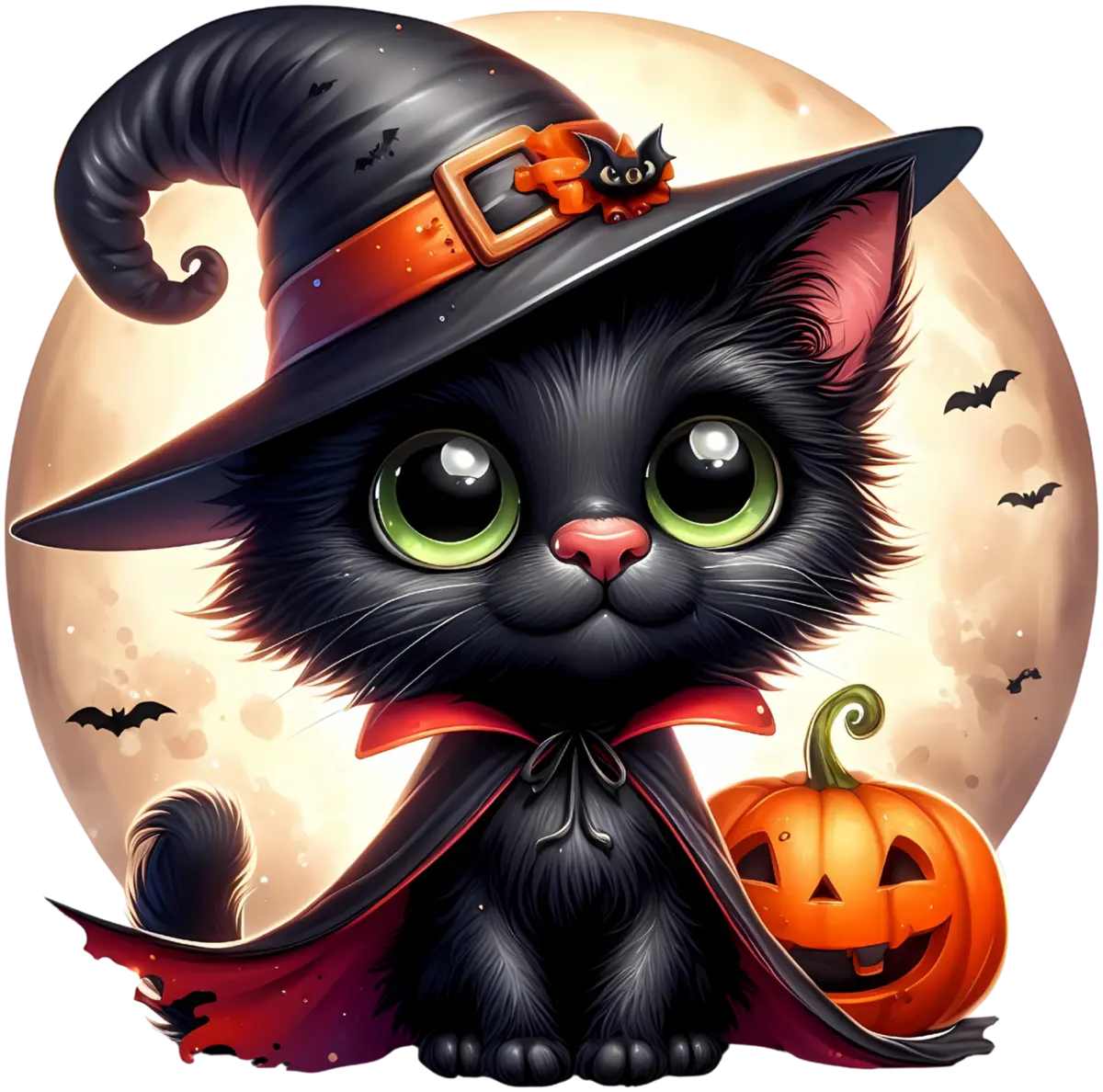 Kleine Hexenkatze am Vollmond – Bügelbild