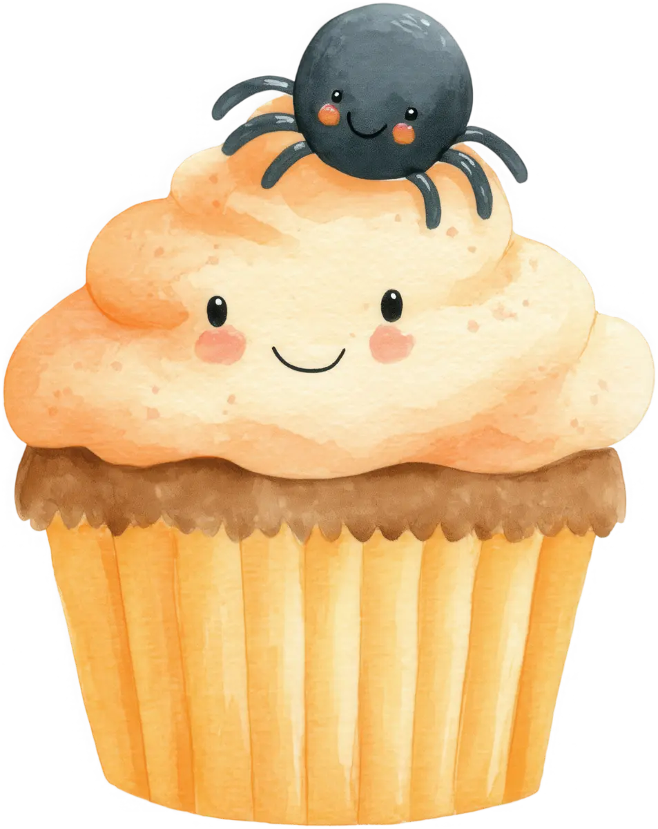 Kürbis-Cupcake mit Spinne – Bügelbild