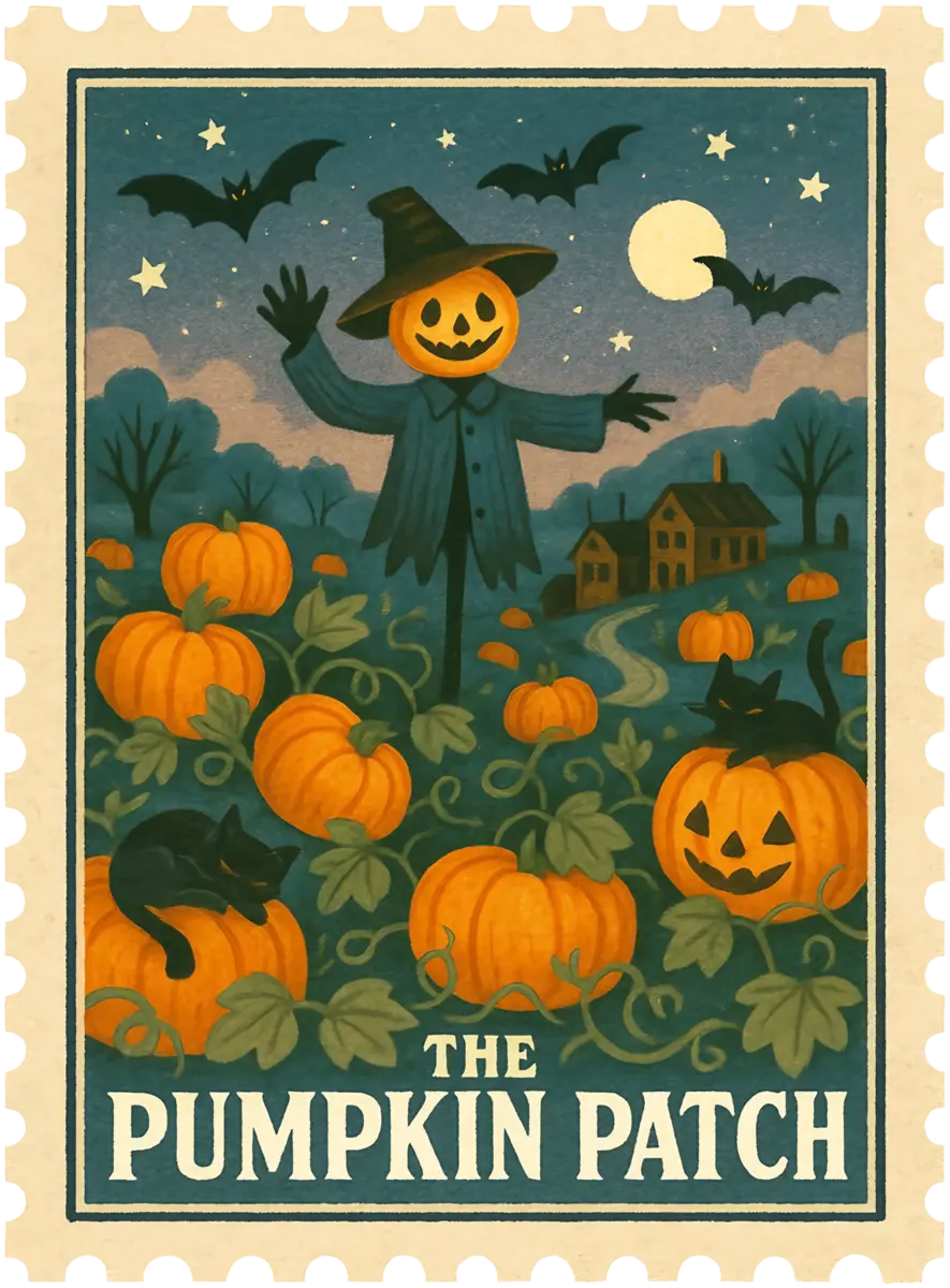Kürbisfeld Briefmarke – Bügelbild