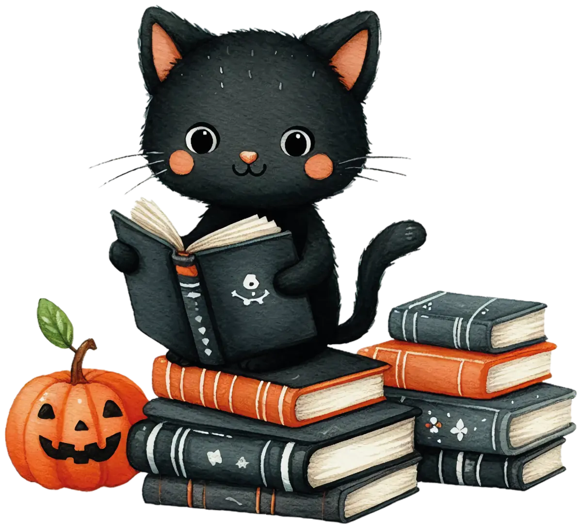 Lesende Halloween-Katze – Bügelbild