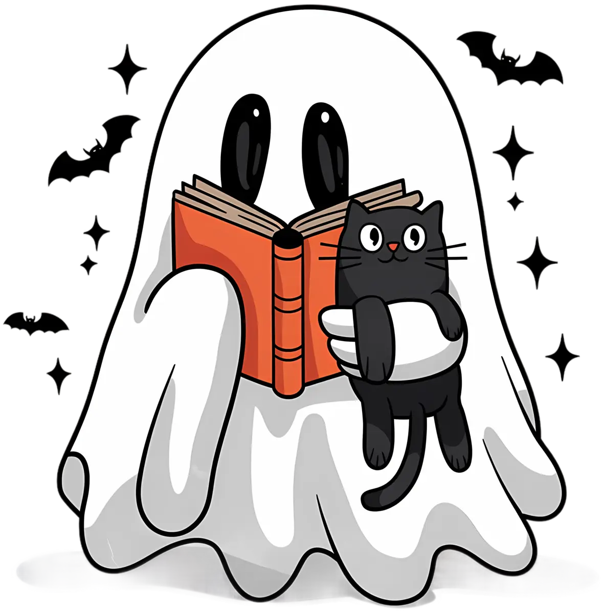 Lesender Geist mit Katze – Bügelbild