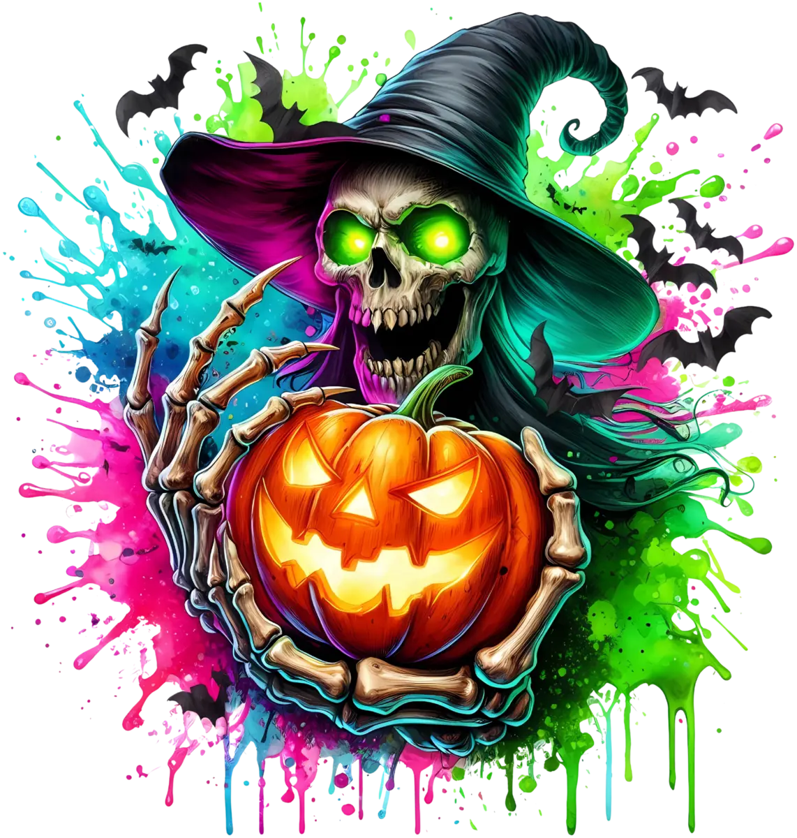 Neon-Skeletthexe – Bügelbild