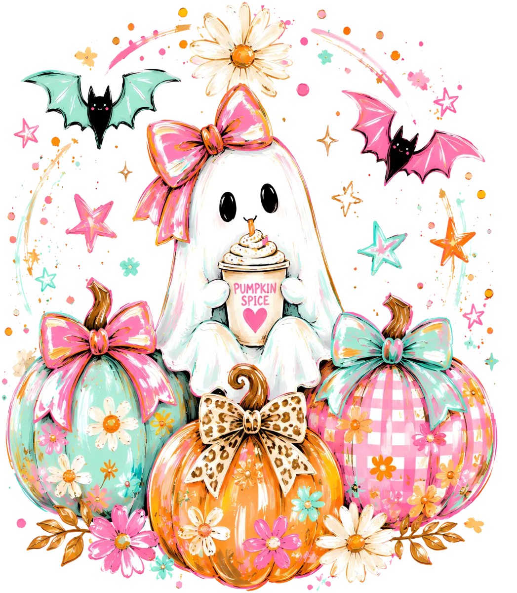 Pumpkin Spice Geist mit Schleifen – Bügelbild