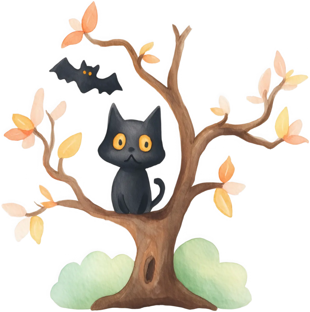 Schwarze Katze im Herbstbaum – Bügelbild