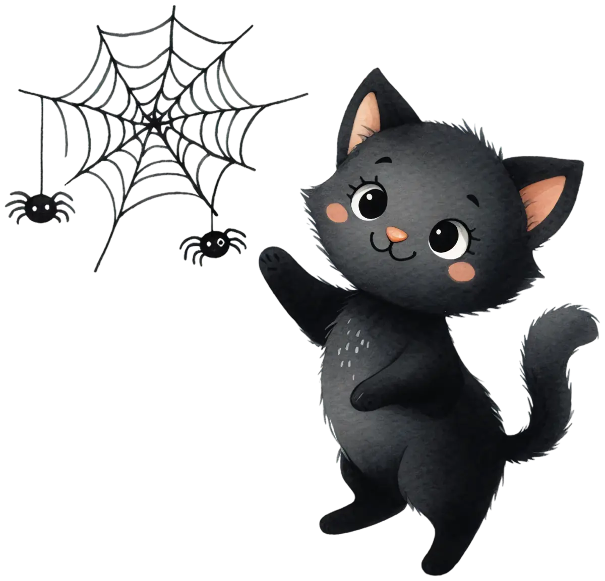 Schwarze Katze mit Spinnennetz – Bügelbild