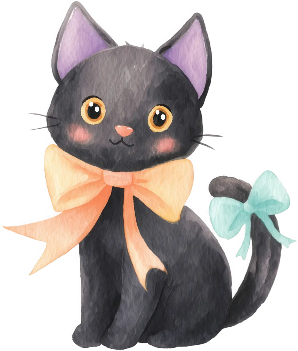 Schwarze Schleifen-Katze – Bügelbild