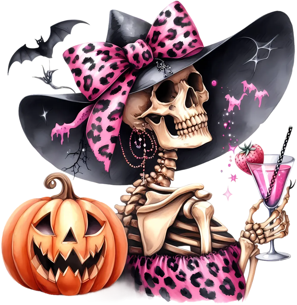Skeletthexe mit Leo-Schleife – Bügelbild