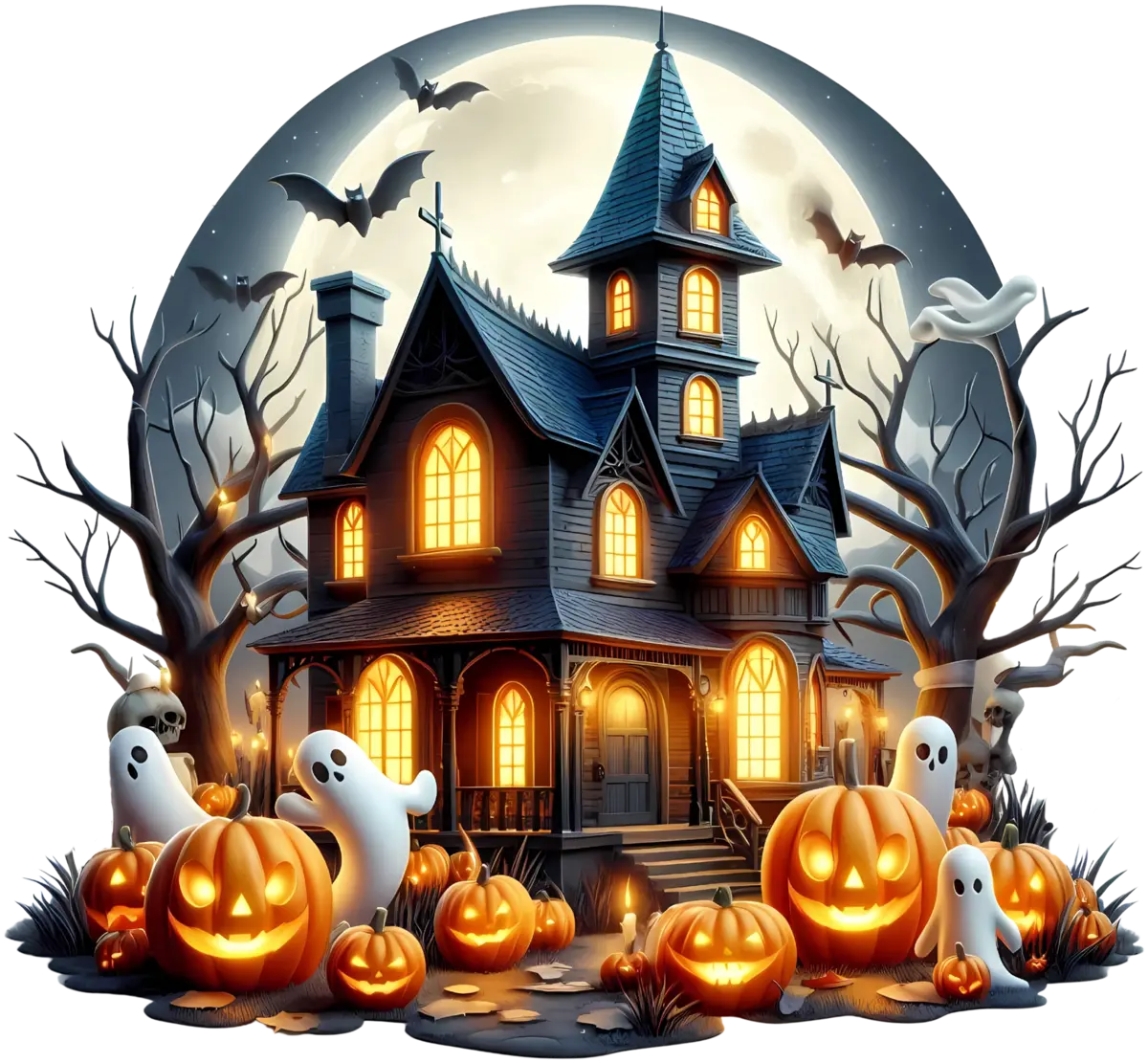 Spukhaus bei Vollmond – Bügelbild