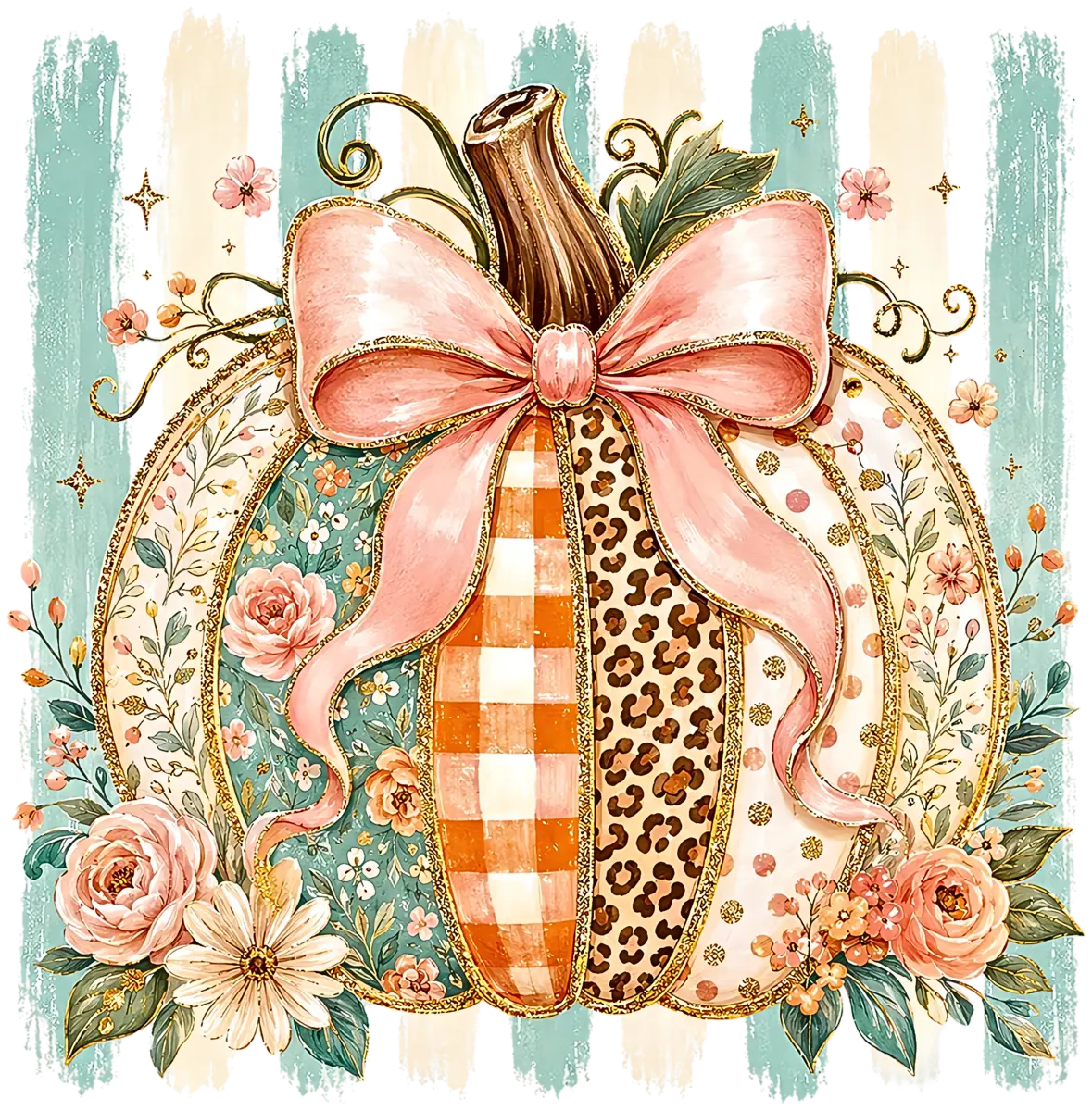 Coquette Patchwork-Kürbis – Bügelbild