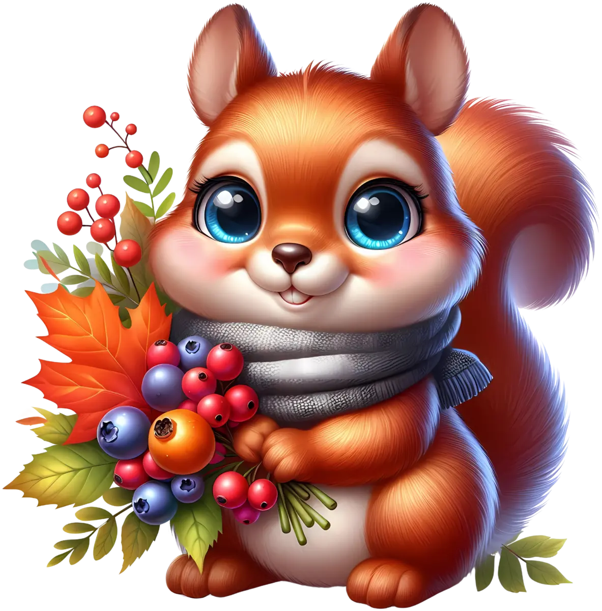 Eichhörnchen mit Beerenstrauß – Bügelbild