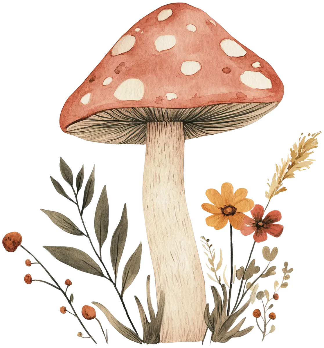Großer Fliegenpilz mit Wildblumen – Bügelbild