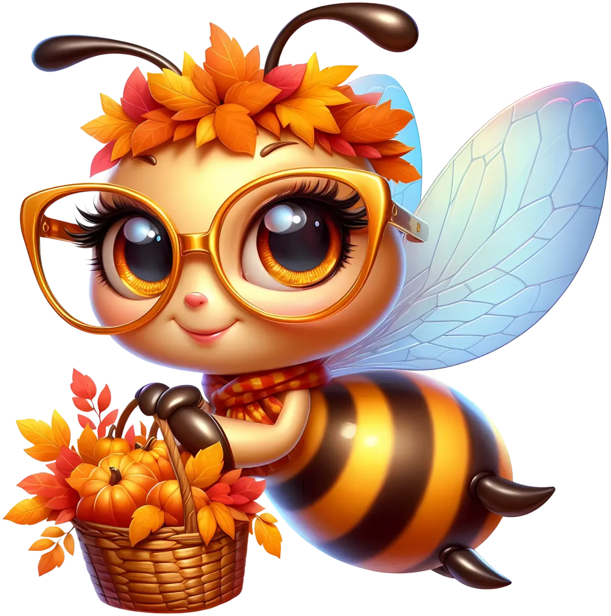 Herbstbiene mit Blumenkorb – Bügelbild