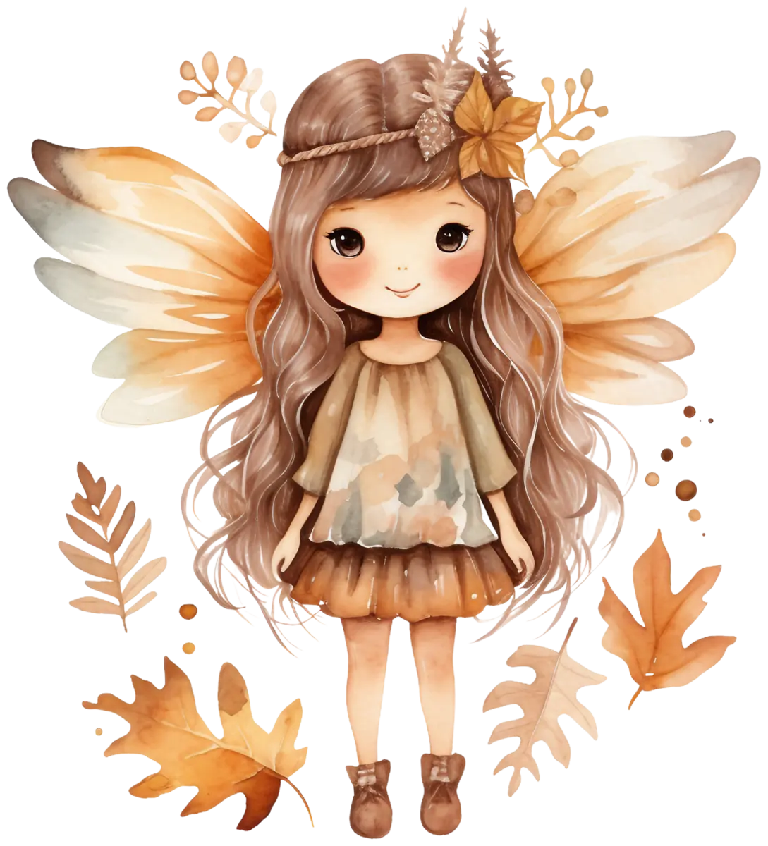 Herbstfee mit Blätterkranz – Bügelbild