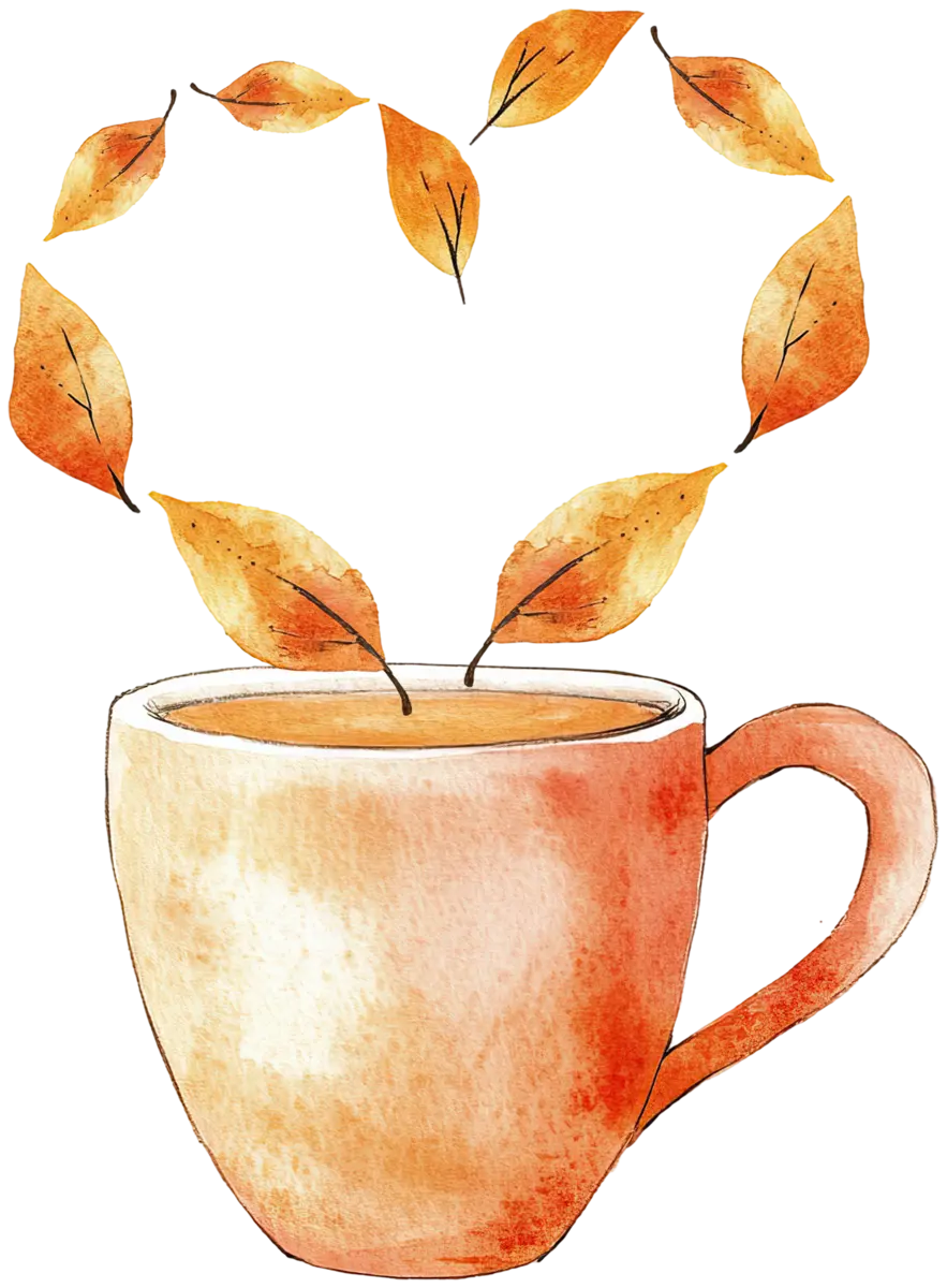 Herbstkaffee mit Blätterwirbel – Bügelbild