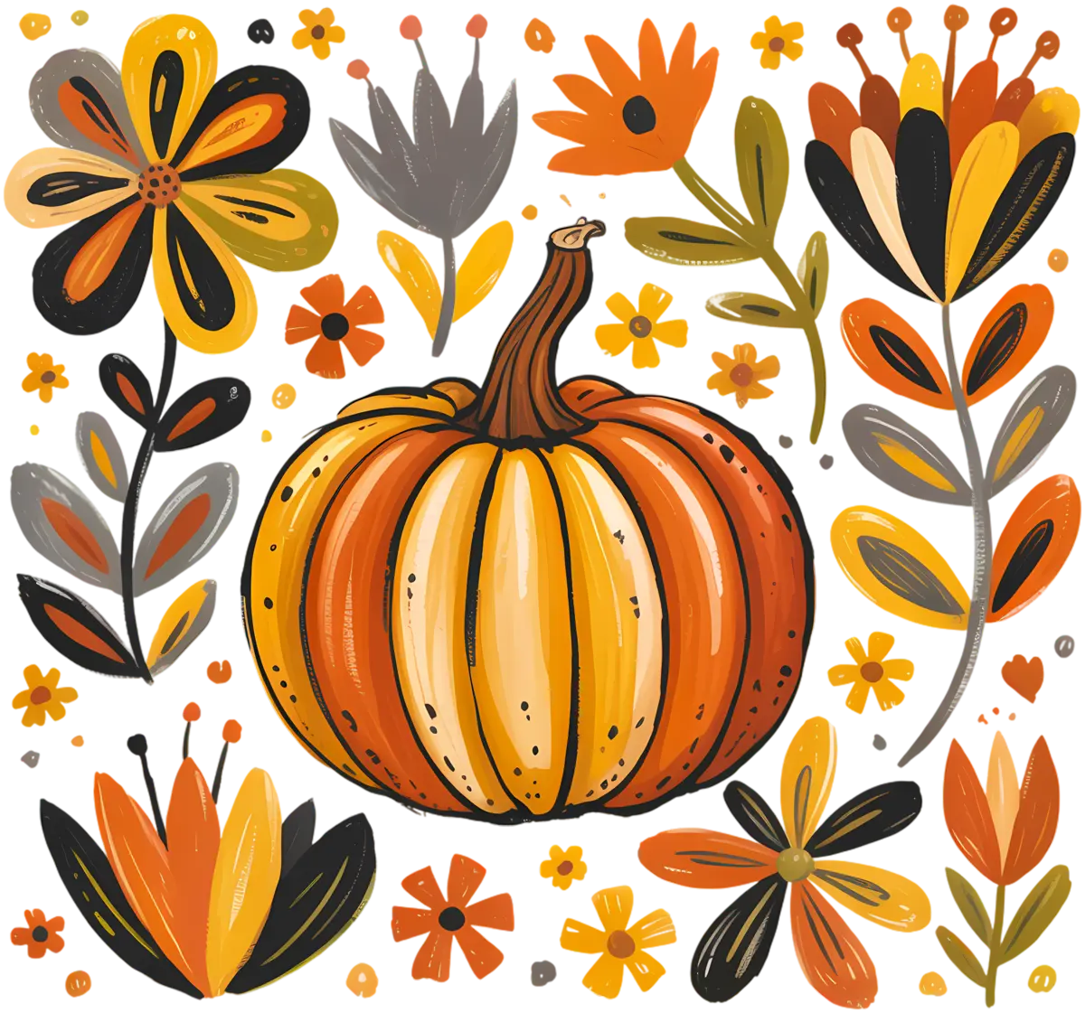 Herbstkürbis mit Blumen – Bügelbild