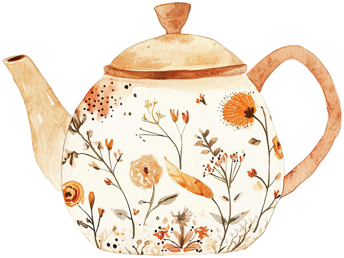 Herbstliche Blümchen-Teekanne – Bügelbild