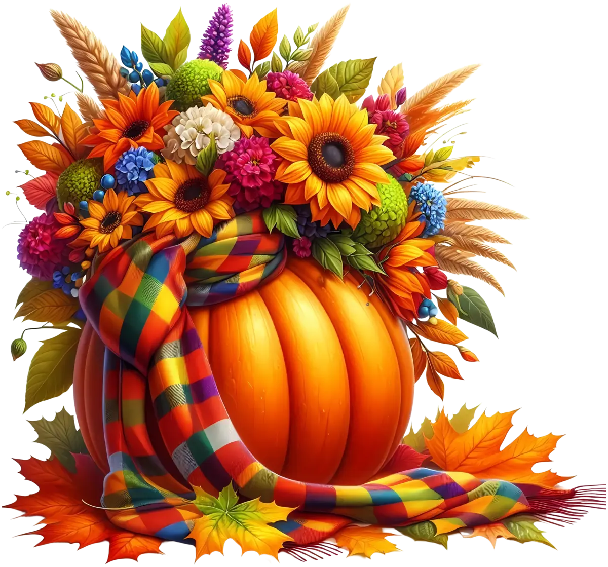 Herbstlicher Kürbis-Blumenstrauß – Bügelbild