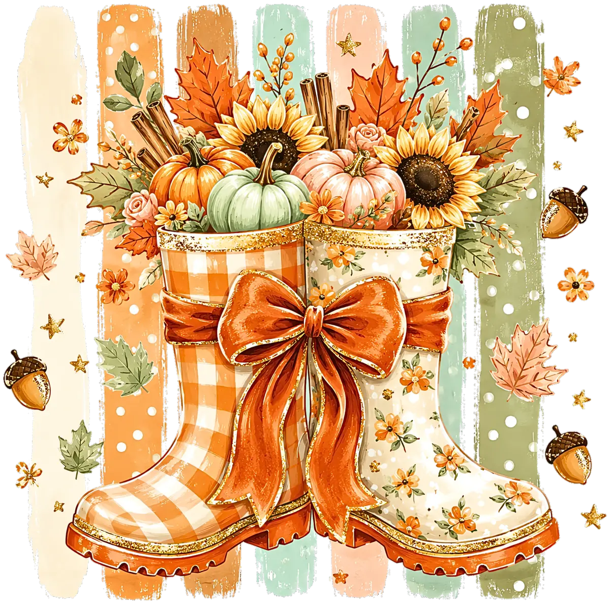 Herbststiefel mit Schleife – Bügelbild