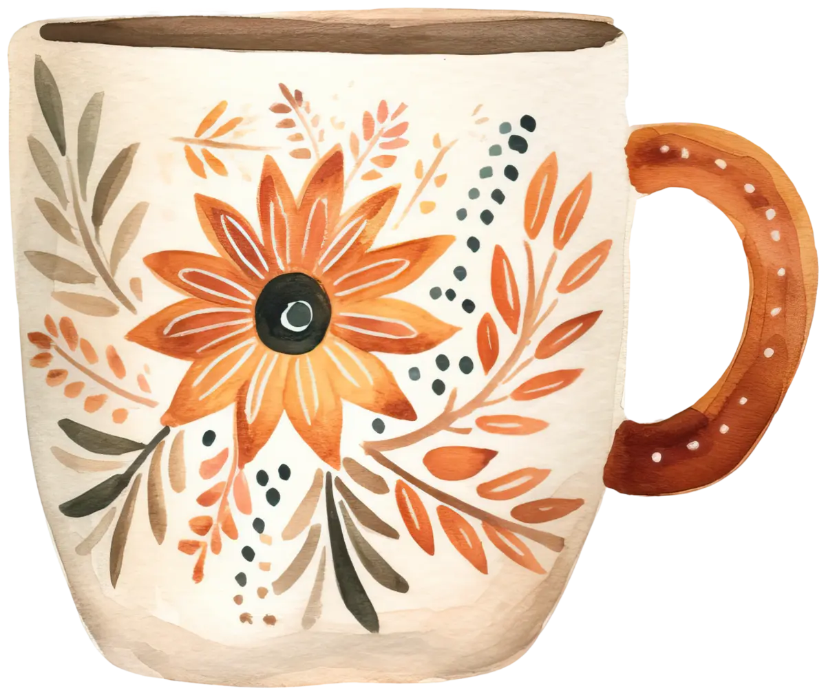 Herbsttasse mit Sonnenblume – Bügelbild