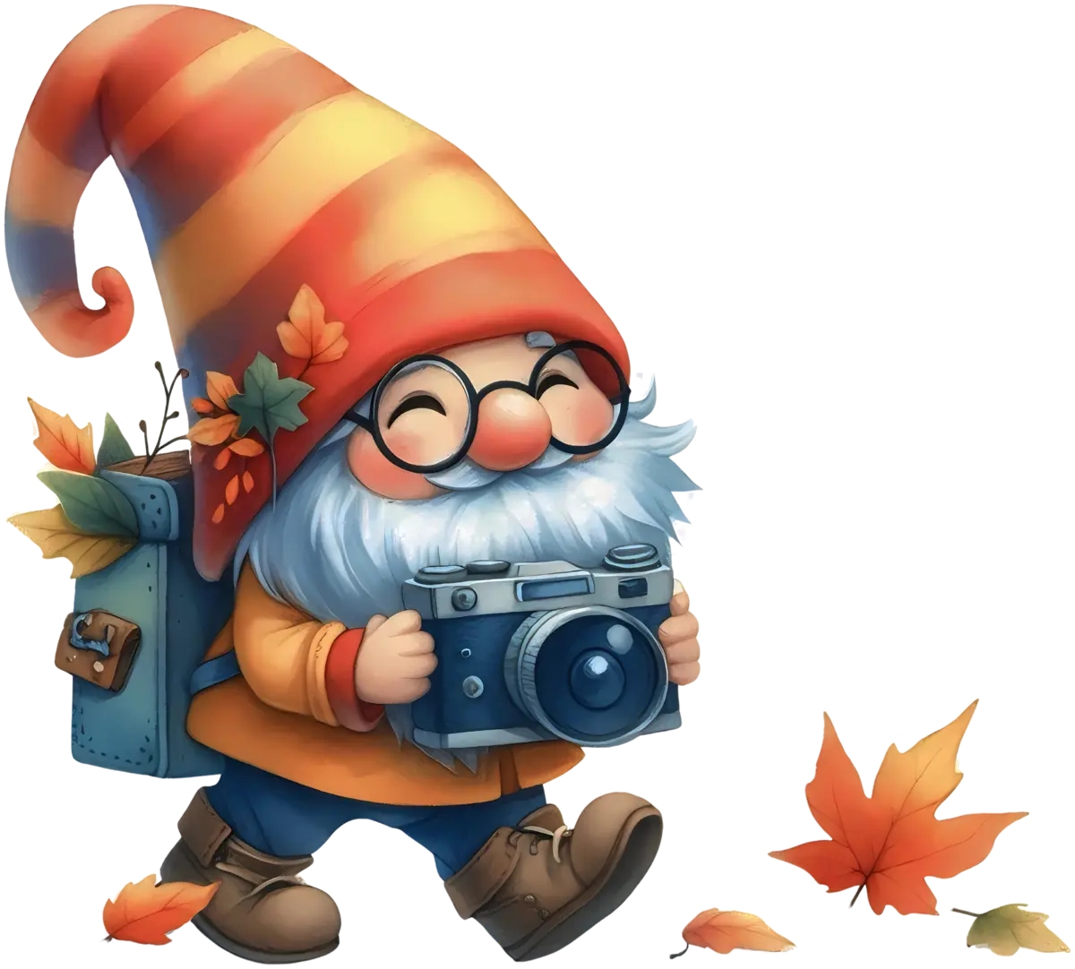 Herbstwichtel mit Kamera – Bügelbild