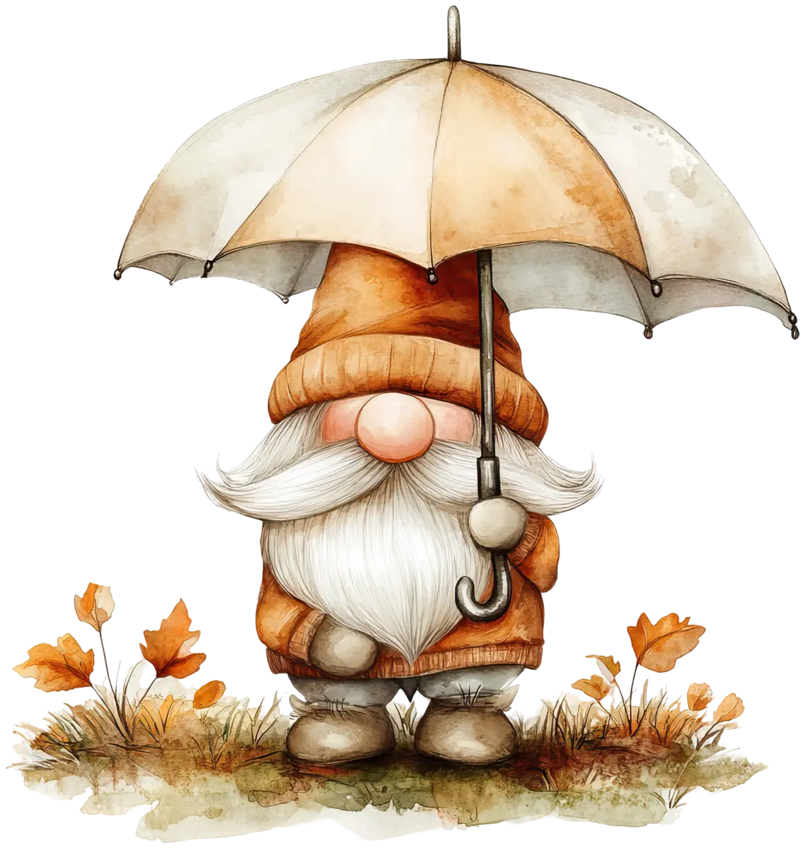 Herbstwichtel mit Schirm – Bügelbild