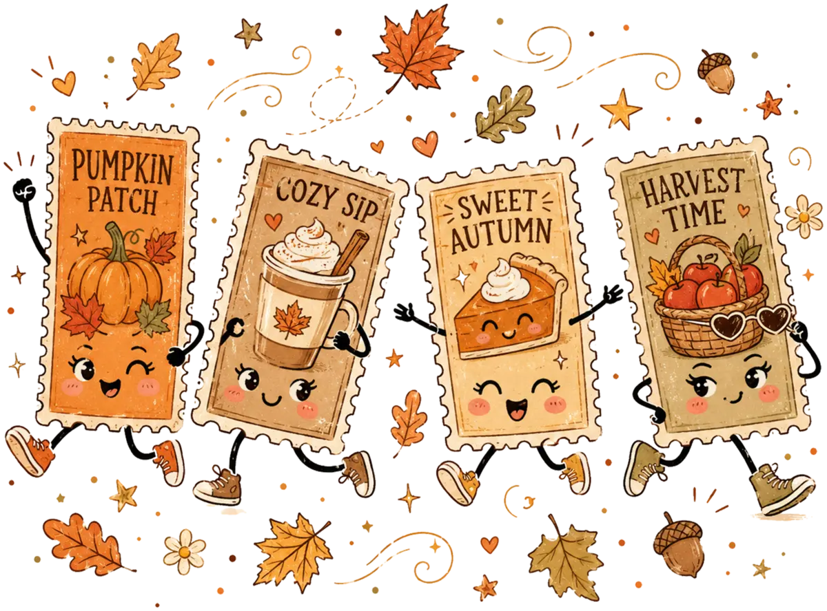 Kleine Herbstbriefmarken – Bügelbild