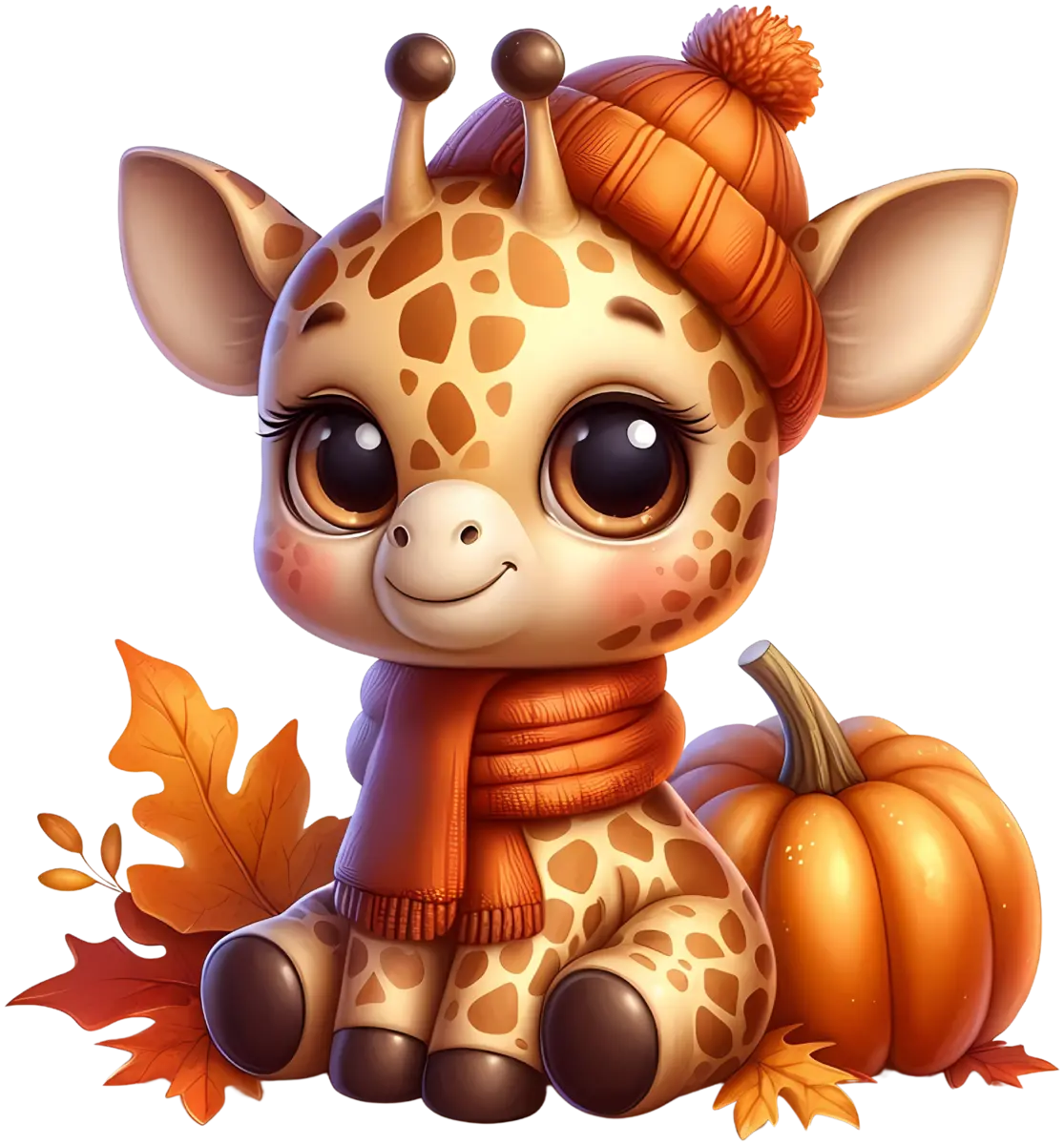 Kleine Herbstgiraffe mit Kürbis – Bügelbild