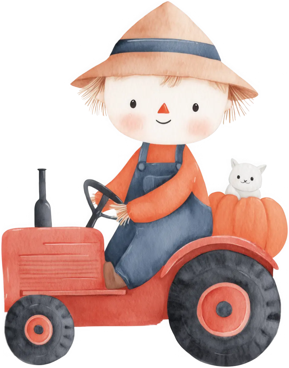 Kleine Vogelscheuche auf Traktor – Bügelbild