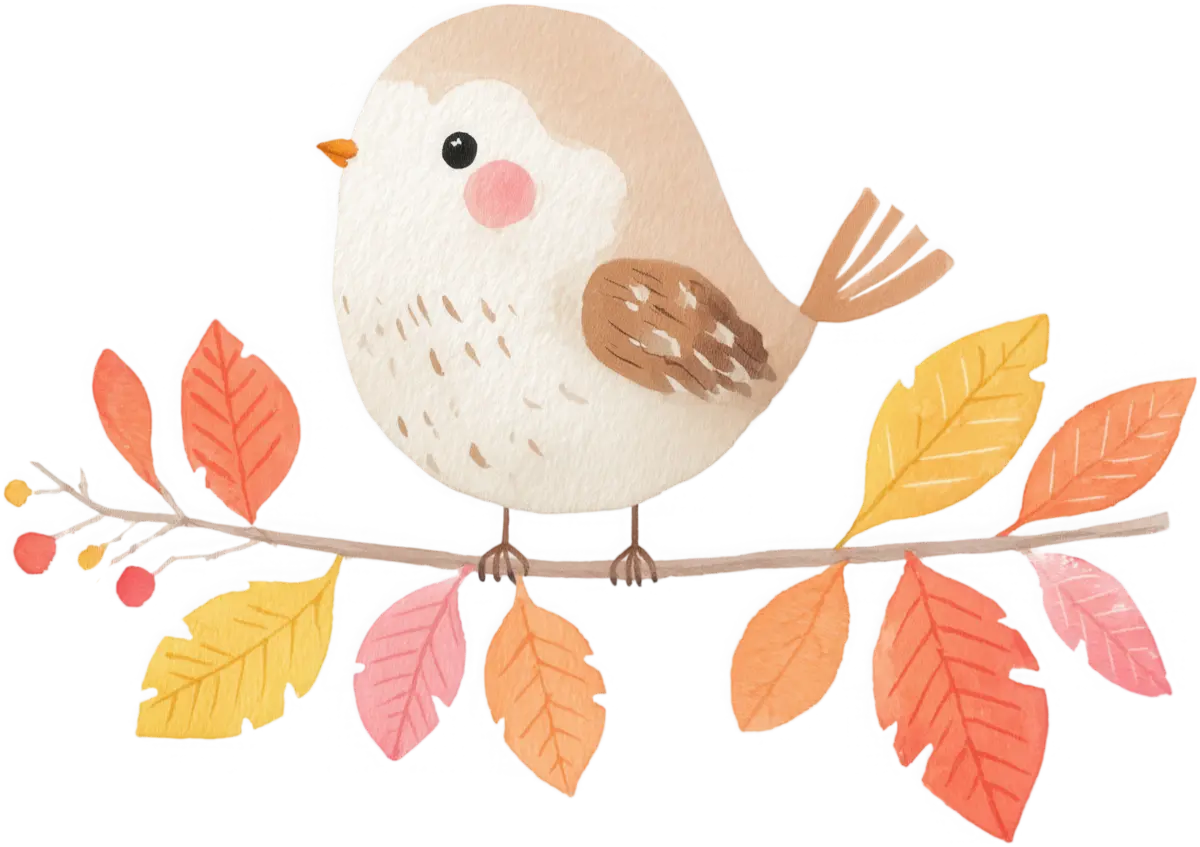 Kleiner Vogel auf Herbstzweig – Bügelbild