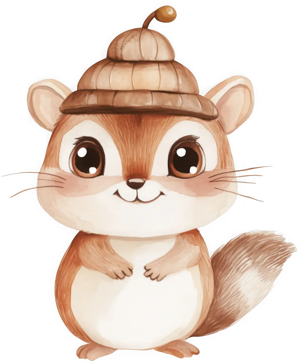 Kleines Eichhörnchen mit Eichelhut – Bügelbild