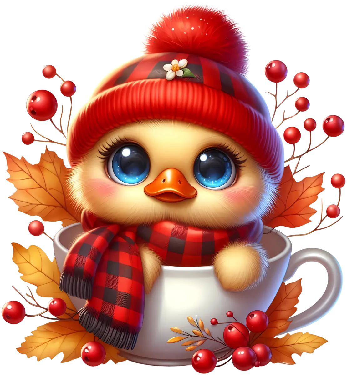 Kleines Entchen in Herbsttasse – Bügelbild