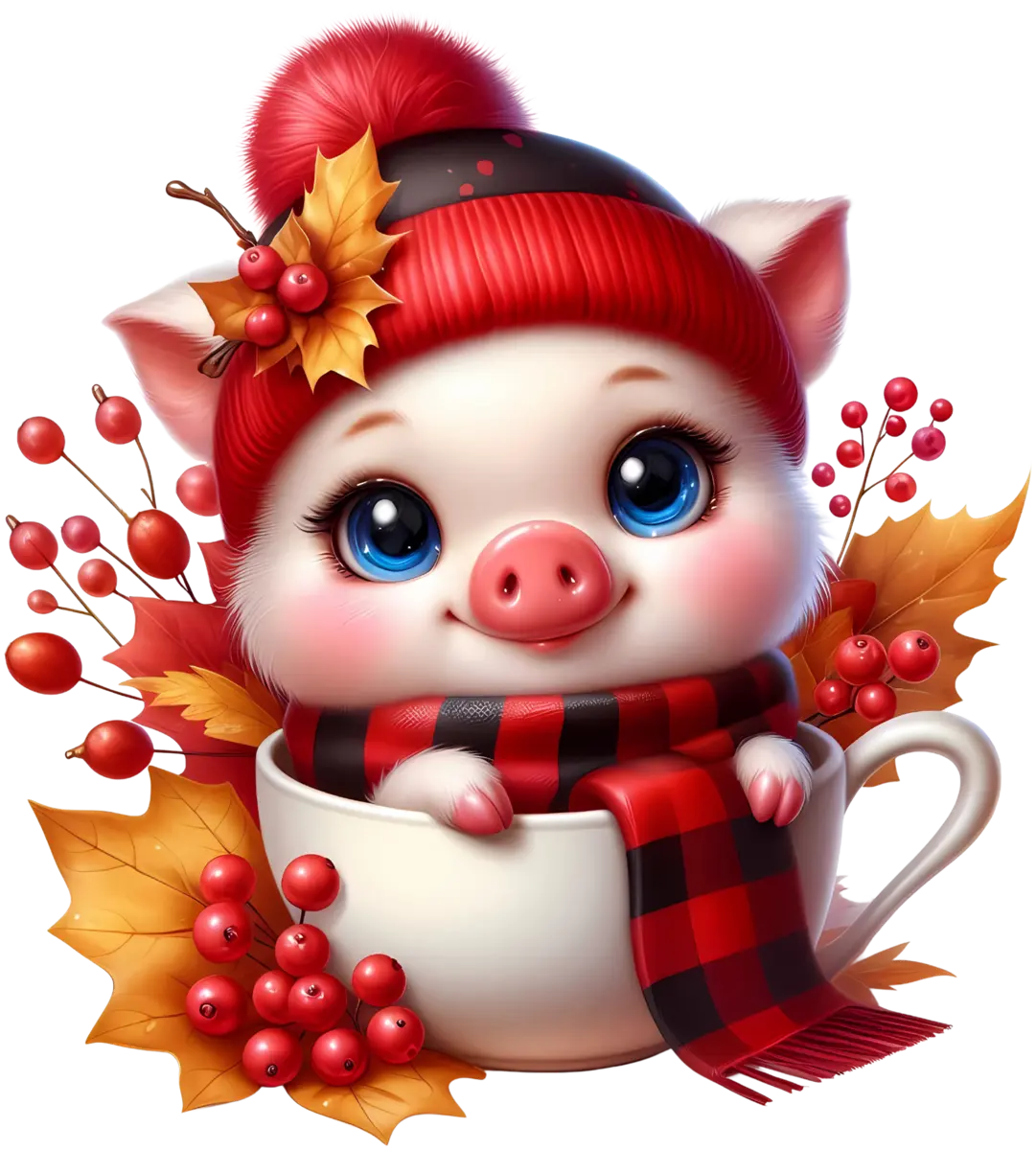 Kleines Herbstschweinchen in Tasse – Bügelbild