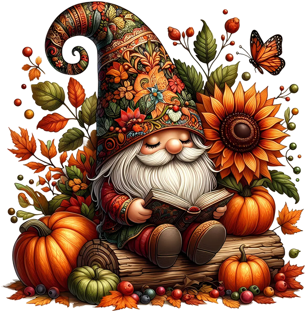 Lesender Herbstwichtel – Bügelbild
